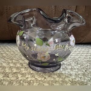 100 Years Fenton Glass Light Purple “MY SISTER, MY FRIEND” Rose Bowl
